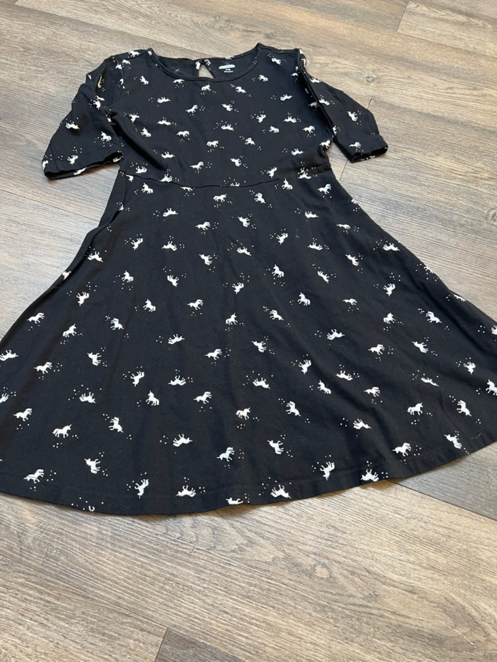 Old Navy Black Dress with White Unicorn Print